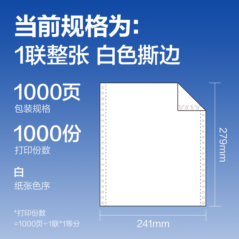 纵横莱茵河L241-1电脑打印纸(S白色撕边)(1000页/盒)
