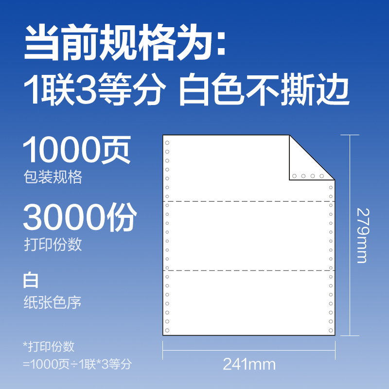 纵横莱茵河L241-1电脑打印纸(1/3白色不撕边)(1000页/盒)