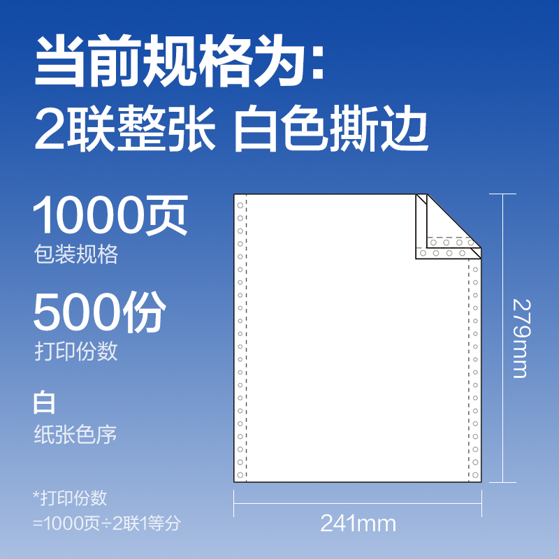 纵横莱茵河L241-2电脑打印纸(S白色撕边)(1000页/盒)