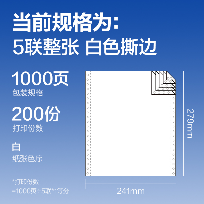 纵横莱茵河L241-5电脑打印纸(S白色撕边)(1000页/盒)
