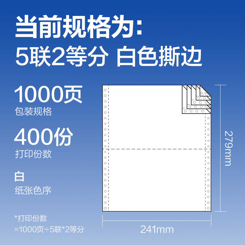 纵横莱茵河L241-5电脑打印纸(1/2S白色撕边)(1000页/盒)