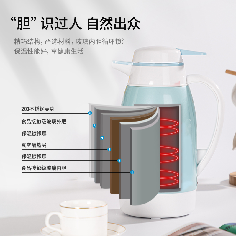 纵横8964保温壶(蓝)(个)1.6l玻璃内胆