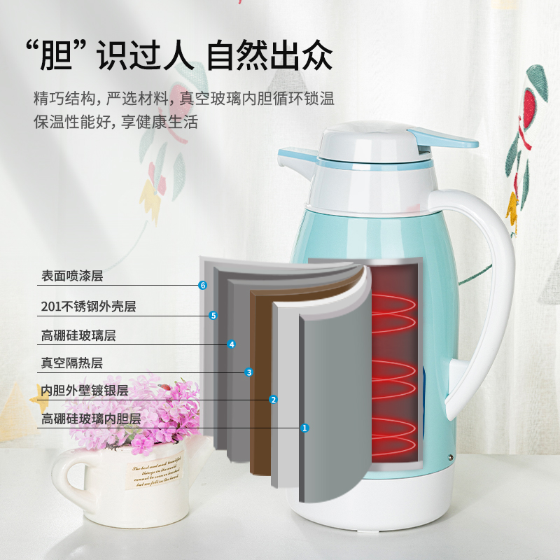 纵横8965保温壶(蓝)(个)1.9l玻璃内胆