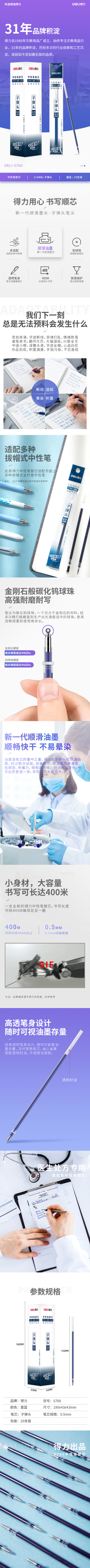 纵横S760子弹头中性笔芯0.5mm(墨蓝)