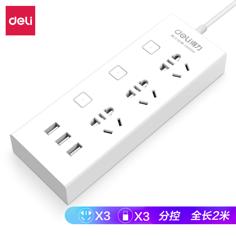纵横18287插座_3组+3U_2米_彩盒装(白)(只)