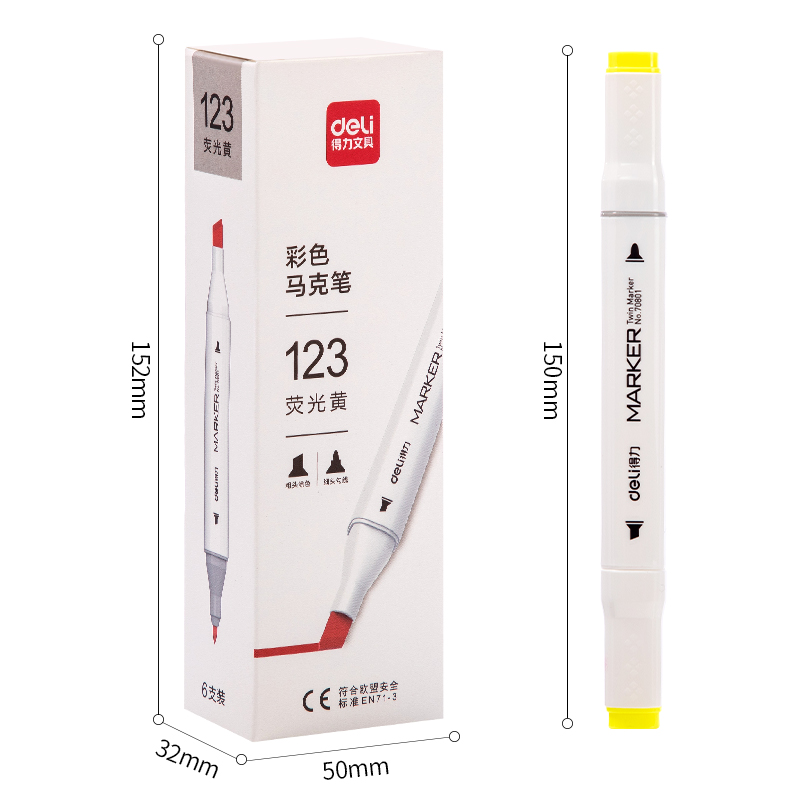 纵横70801A单色6支装马克笔(123荧光黄)(盒)
