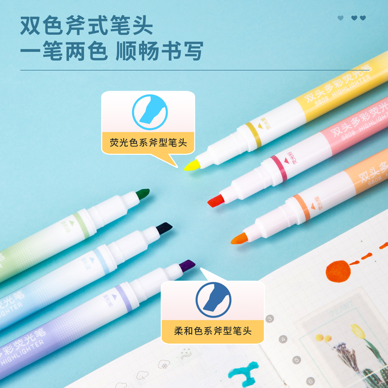 纵横S608双头多彩荧光笔(混)(PP塑料盒)