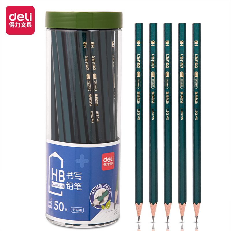 纵横33413-HB_50支PET桶装绿杆HB铅笔(混)(50支/桶)