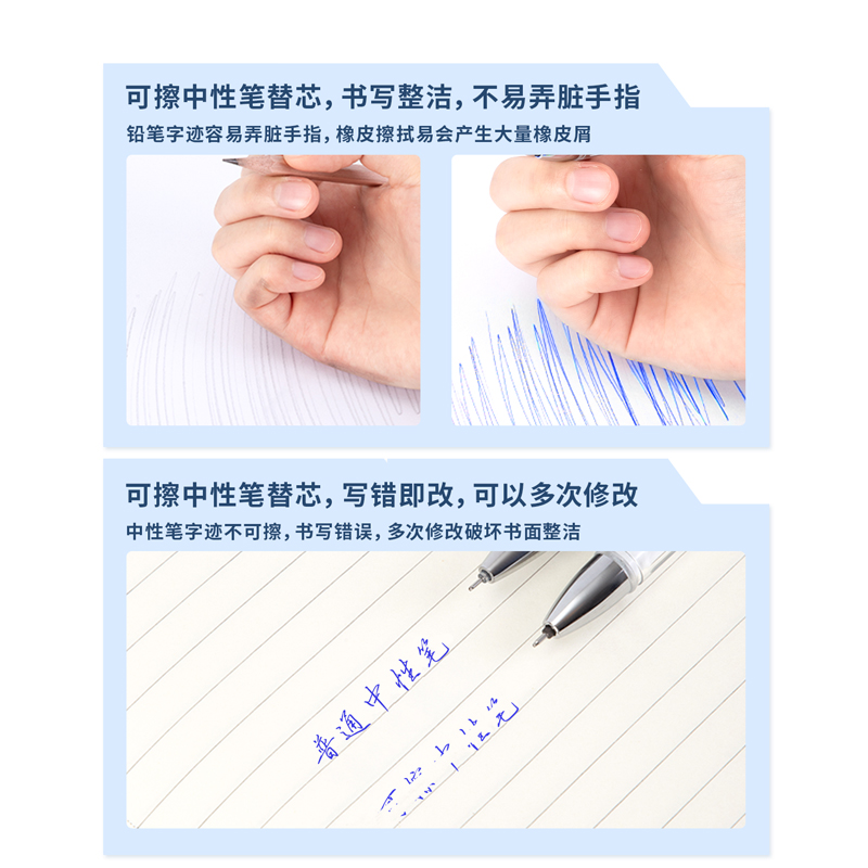 纵横A725可擦中性笔替芯0.5mm全针管(晶蓝)(支)