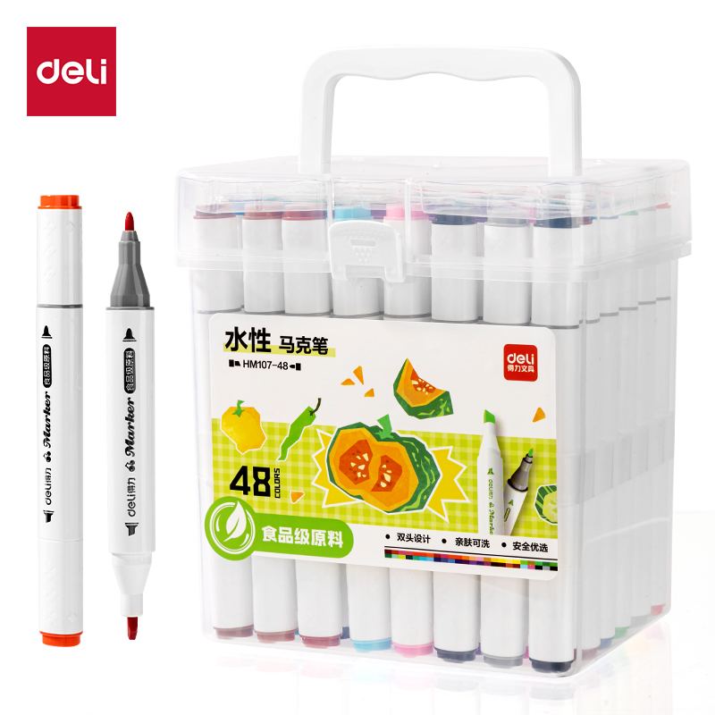 纵横HM107-48_PP桶装粗三角杆食品级水性马克笔(混)(48色/筒)