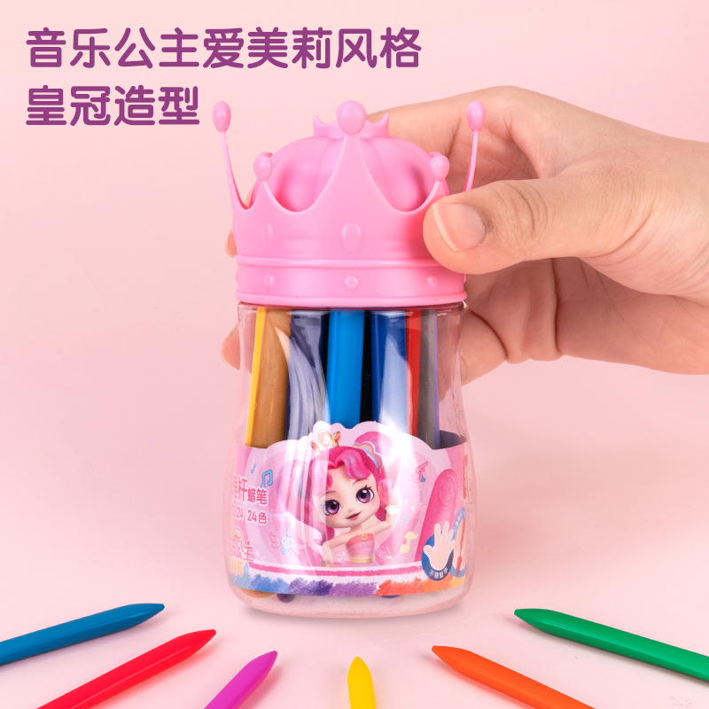 纵横HM720-24_音乐公主PP筒装三角杆蜡笔(混)(24色/筒)