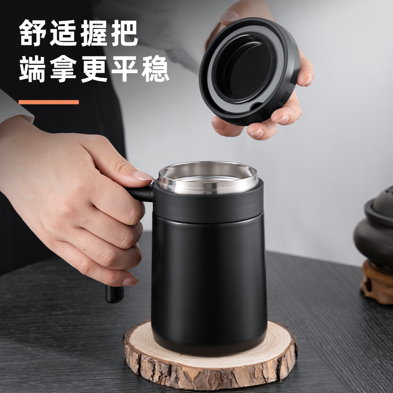 纵横LL613保温马克杯(把手)(450mL)(304内胆)(黑)(彩盒装)