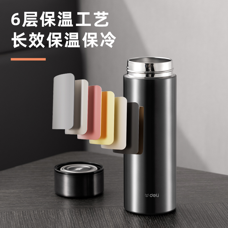纵横LL615商务保温杯(旋盖)(500mL)(304内胆)(灰)(彩盒装)