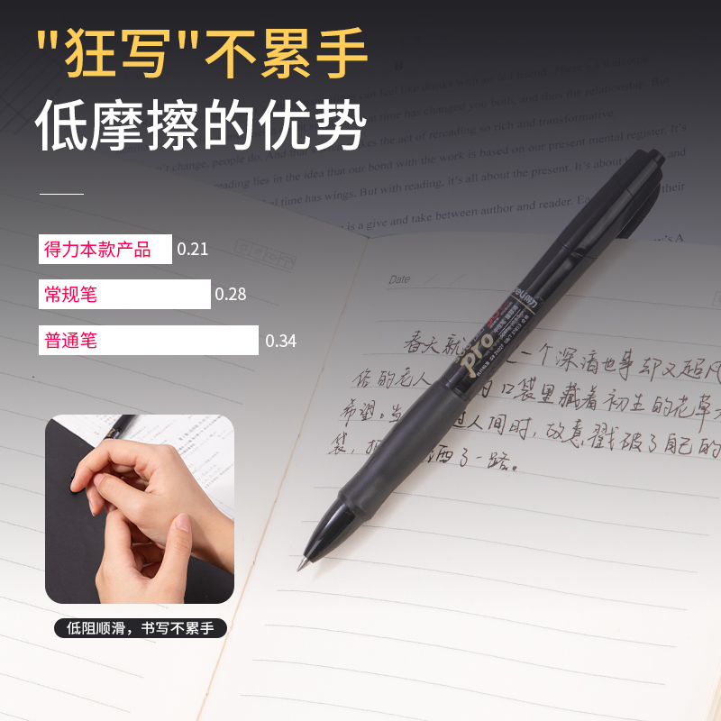 纵横S08Pro-10臻顺滑按动中性笔0.5mm子弹头(黑)(10支/盒)