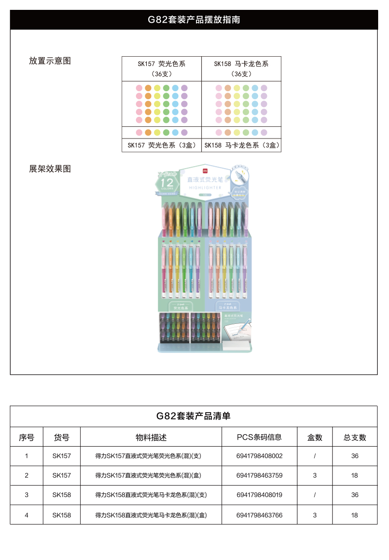 纵横G82直液式荧光笔展架套装(混)(108支/箱)