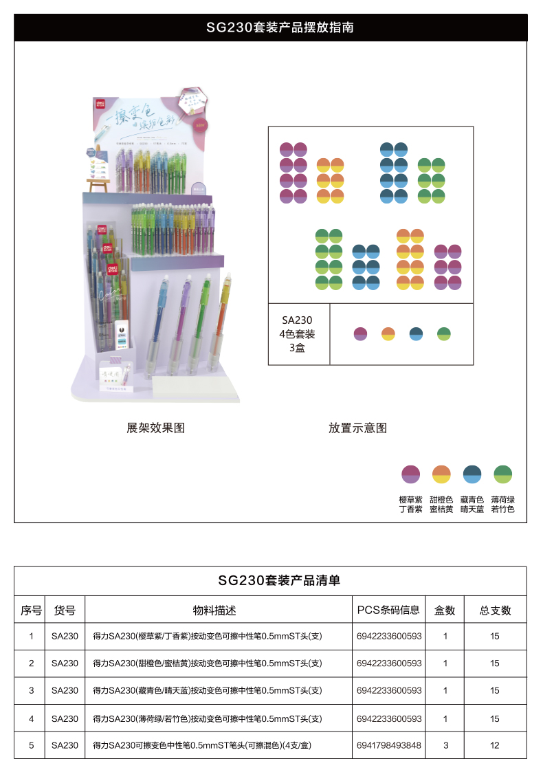 纵横SG230按动变色可擦中性笔(混)(72支/件)