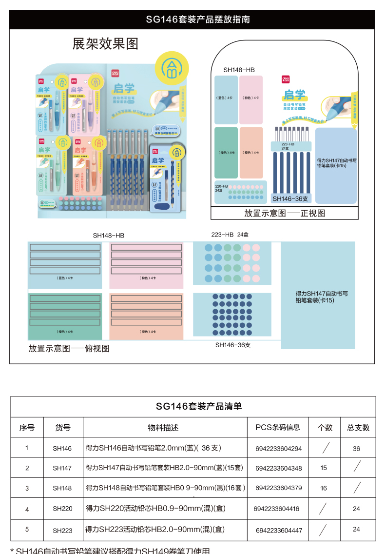 纵横SG146启学自动书写铅笔展架套装(混)(套)