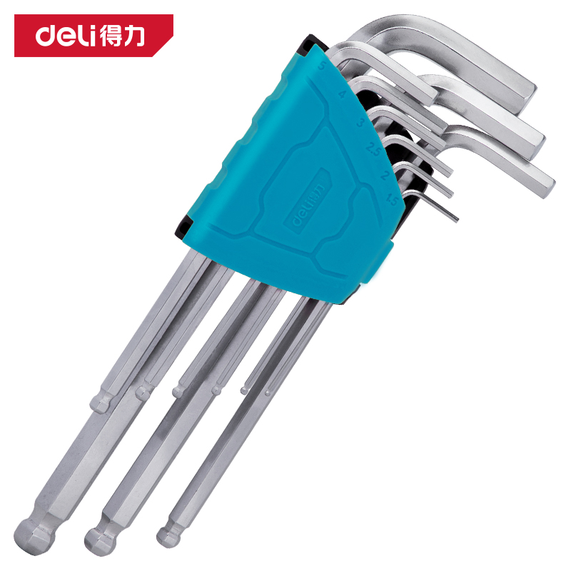 deli纵横DW1781加长球头内六角组套9件套(蓝)(套)