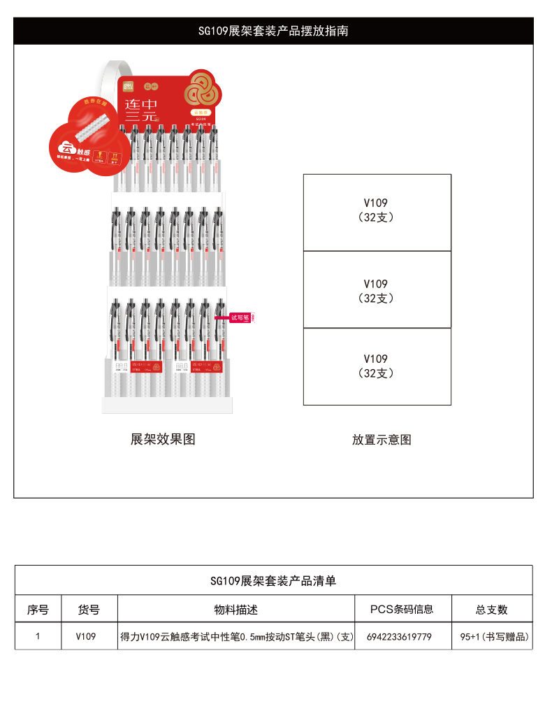 纵横SG109连中三元考试中性笔展架套装(4套/箱)0.5mmST头(黑)(套)