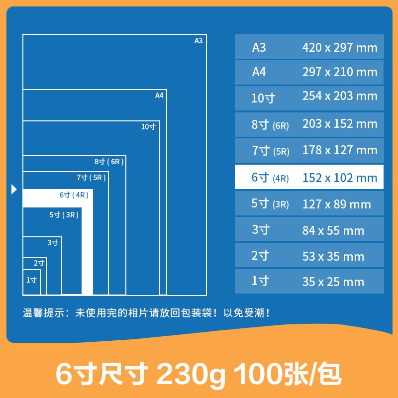 纵横ZX003高光相片纸6寸-230g/㎡(白)(100张/盒)