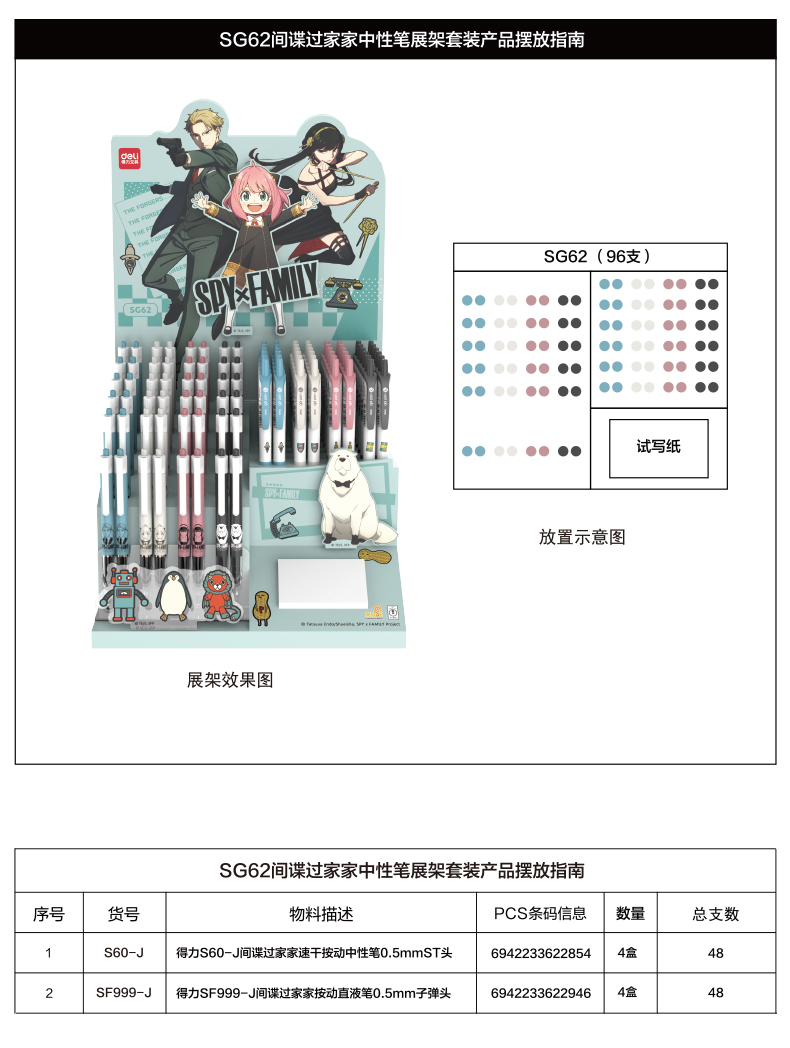 纵横SG62间谍过家家速干按动中性笔套装0.5mm(黑)(2套/箱)