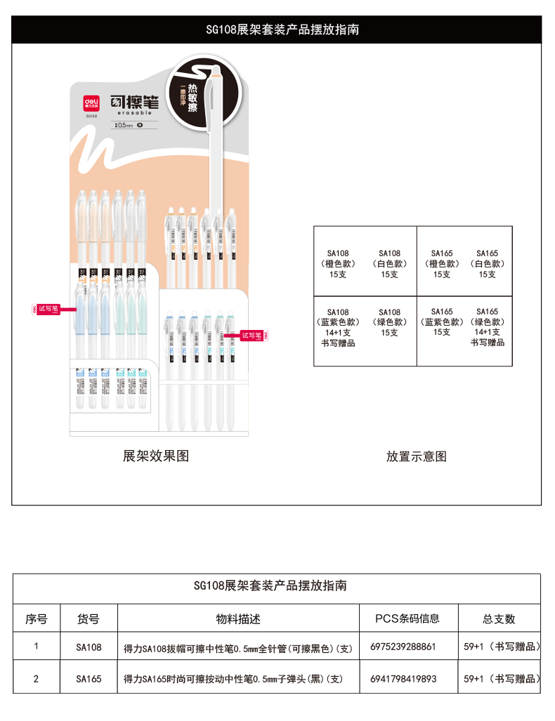 纵横SG108可擦中性笔展架套装(2套/箱)0.5mm全针管/子弹头(黑)(套)