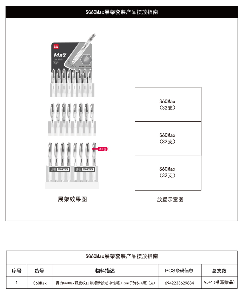 纵横SG60Max弧度收口臻顺滑按动中性笔套装(黑)(4套/件)