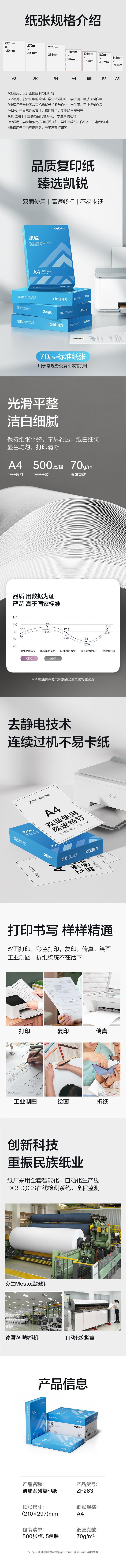 纵横ZF263凯锐复印纸A4-70g-4包(混)(包)