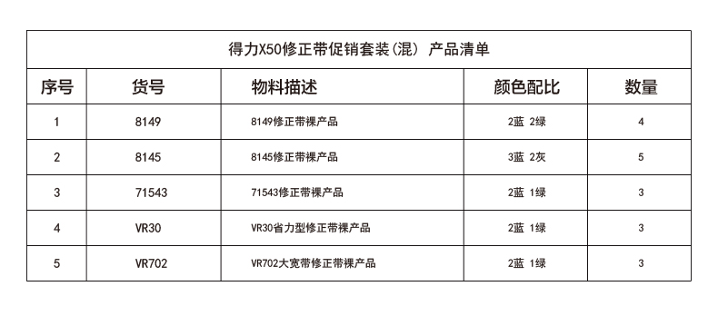 纵横X50修正带促销套装(混)(18个/盒)