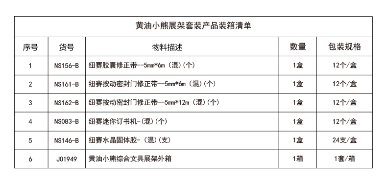 纽赛NS129-B黄油小熊文具展架套装(混)(套)