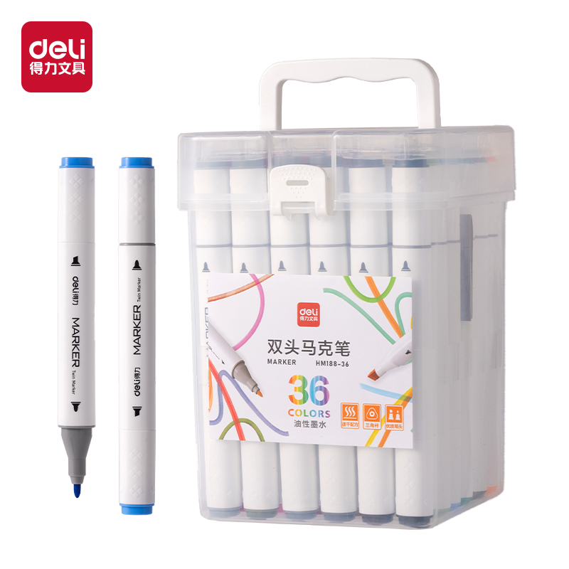 纵横HM188-36 PP筒装粗三角杆双头马克笔(混)(36色/筒)