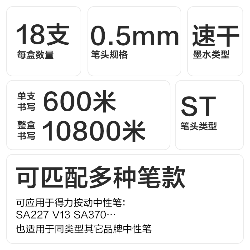 纵横SE202速干按动笔芯0.5mmST头(黑)(18支/盒)