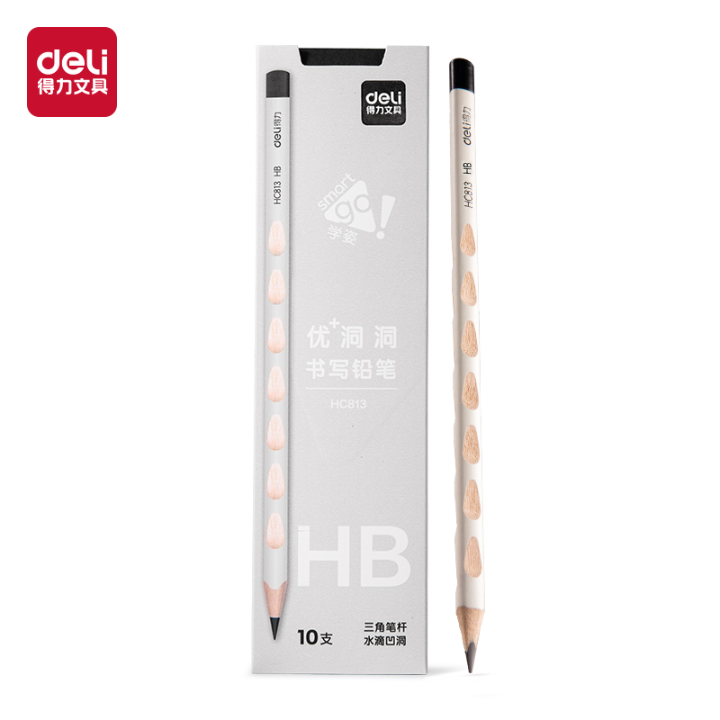 纵横HC813-HB优+洞洞常规三角杆书写铅笔HB(白)(10支/盒)