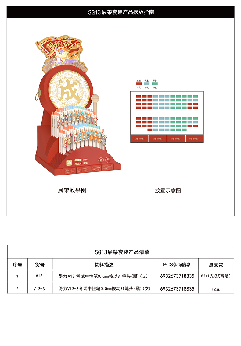 纵横SG13心想试成考试中性笔展架套装0.5mmST头(黑)(2架/箱)