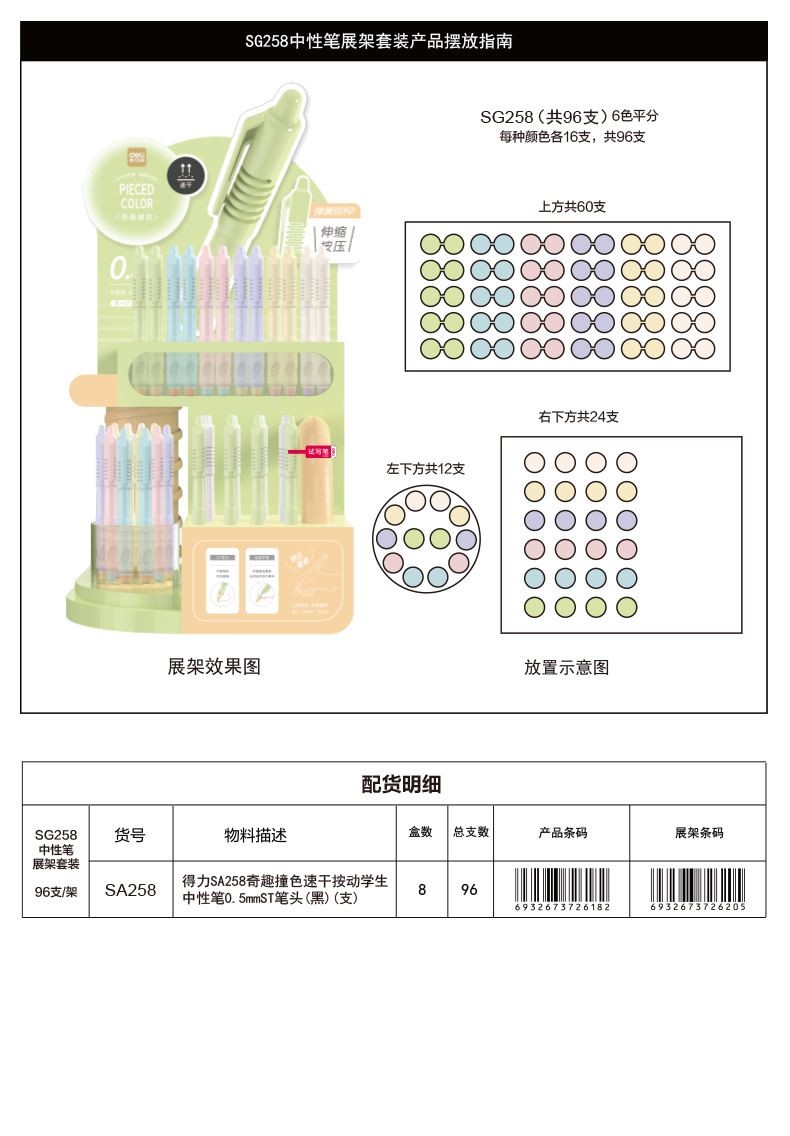 纵横SG258奇趣撞色速干按动中性笔展架套装(黑)(96/架)