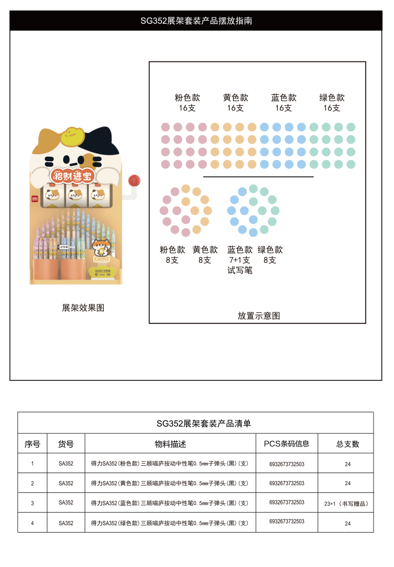 纵横SG352速干按动中性笔展架套装(黑)0.5mm按动ST头(2套/箱)
