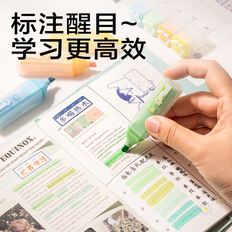 纵横SK350三顾喵庐抗晕染荧光笔(混)(四支/盒)