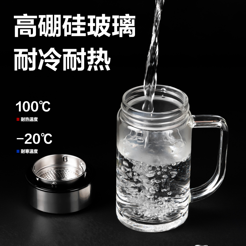 纵横LL512单层玻璃杯500mL(黑色)(把手杯)(个)