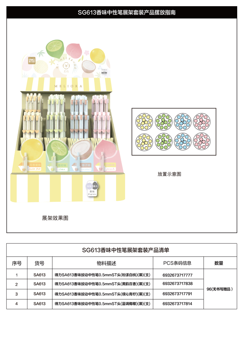 纵横SG613香氛奇境按动中性笔展架(黑)(96支/架)