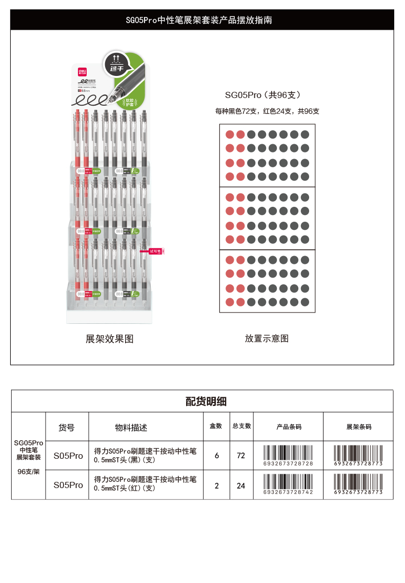 纵横SG05Pro刷题速干按动中性展架(黑)(96支/架)