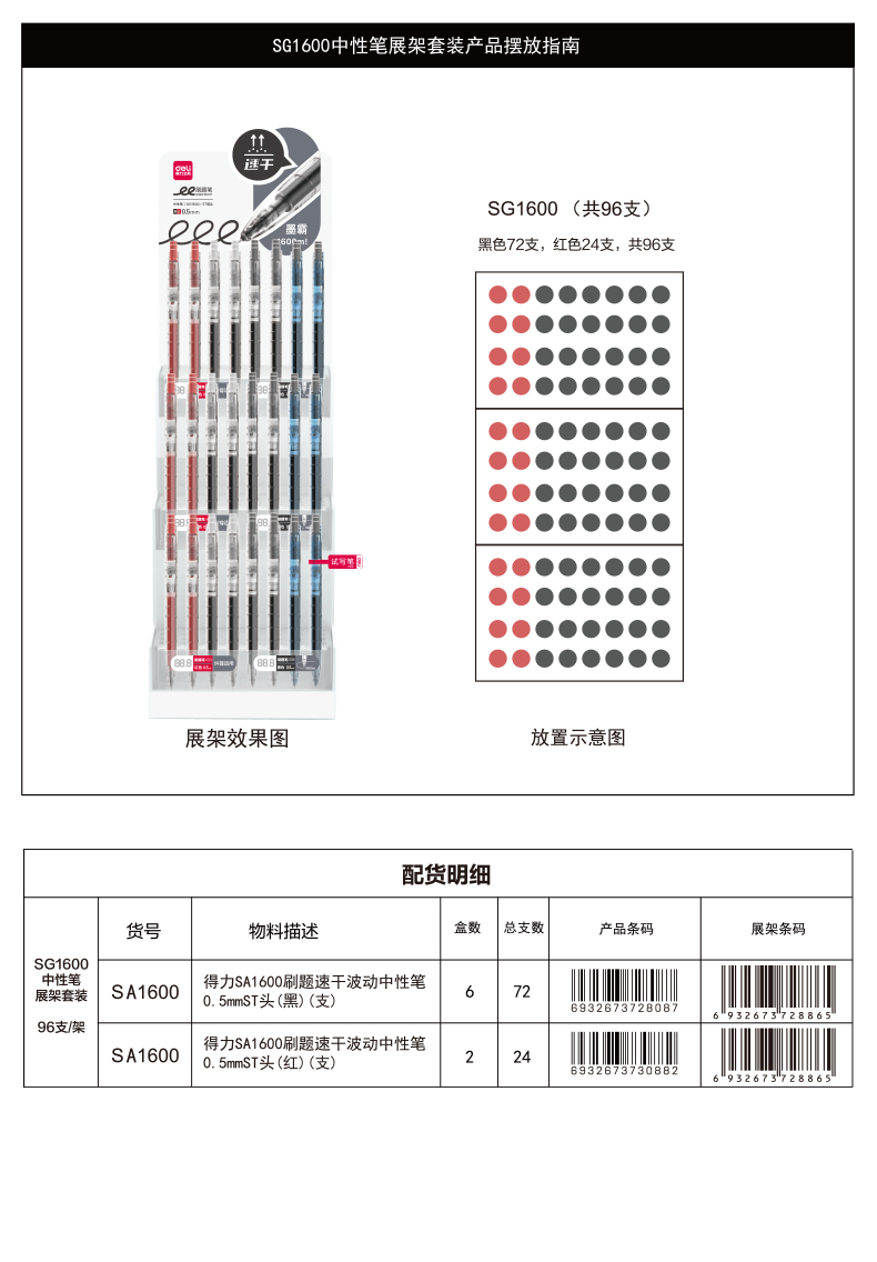 纵横SG1600刷题按动中性笔展架套装(黑)(96支/架)