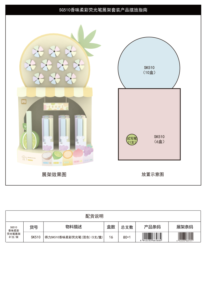 纵横SG510磁吸香味柔彩荧光笔展架套装(混)(81支/架)