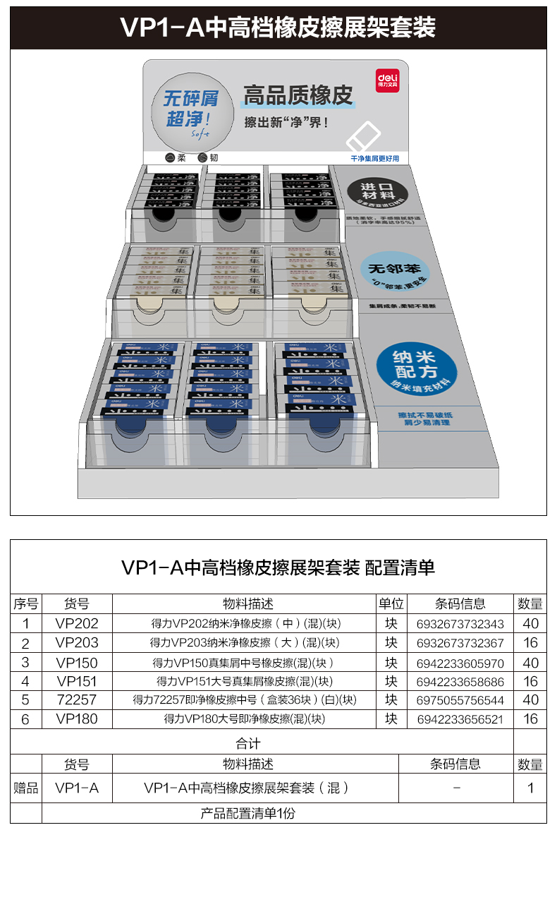 纵横VP1-A中高档橡皮擦展架套装(混)(套)