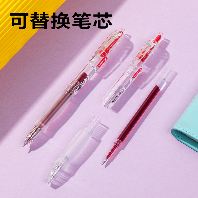 纵横SA379秒干按动常规中性笔0.5mmST头(红)(3支/盒)