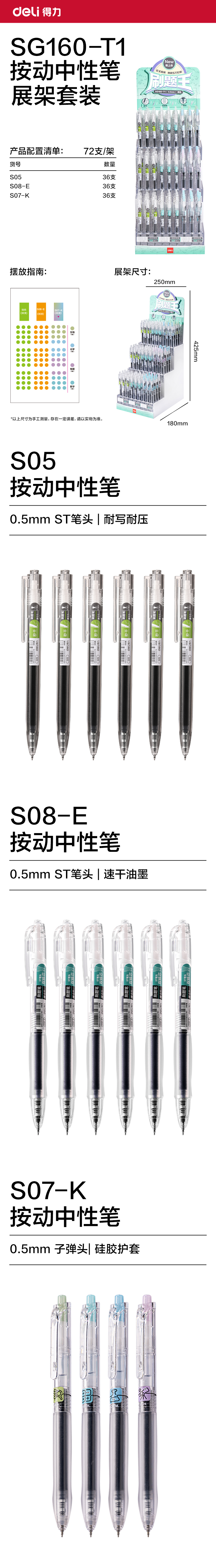 纵横SG160-T1刷题按动中性笔展架套装(黑)(108支/架)
