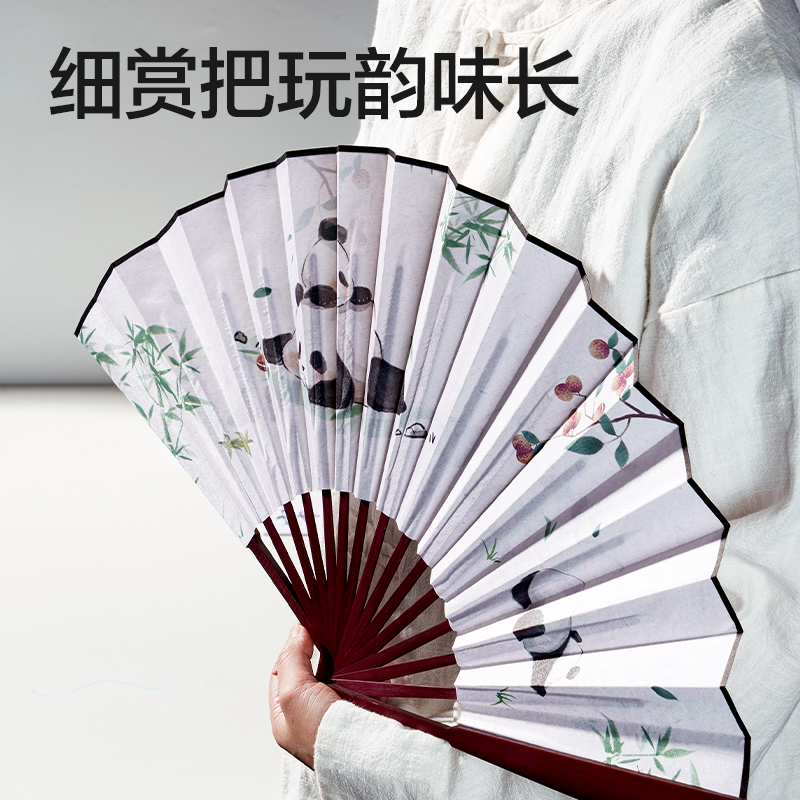 纵横HW716-2_10寸绢布折扇熊猫款(白)(盒)