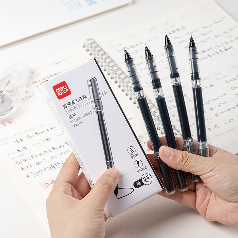 纵横SF355直液式走珠笔拔帽0.5mm全针管(黑)(5支/盒)