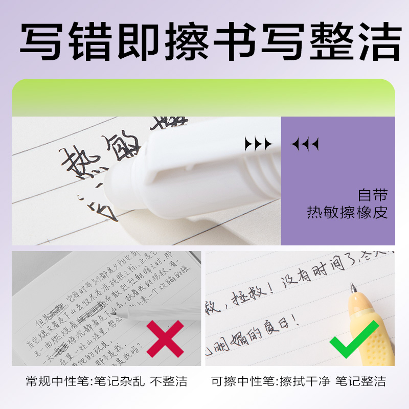 纵横SA296按动可擦中性笔0.5mm子弹头(黑)(3支/盒)
