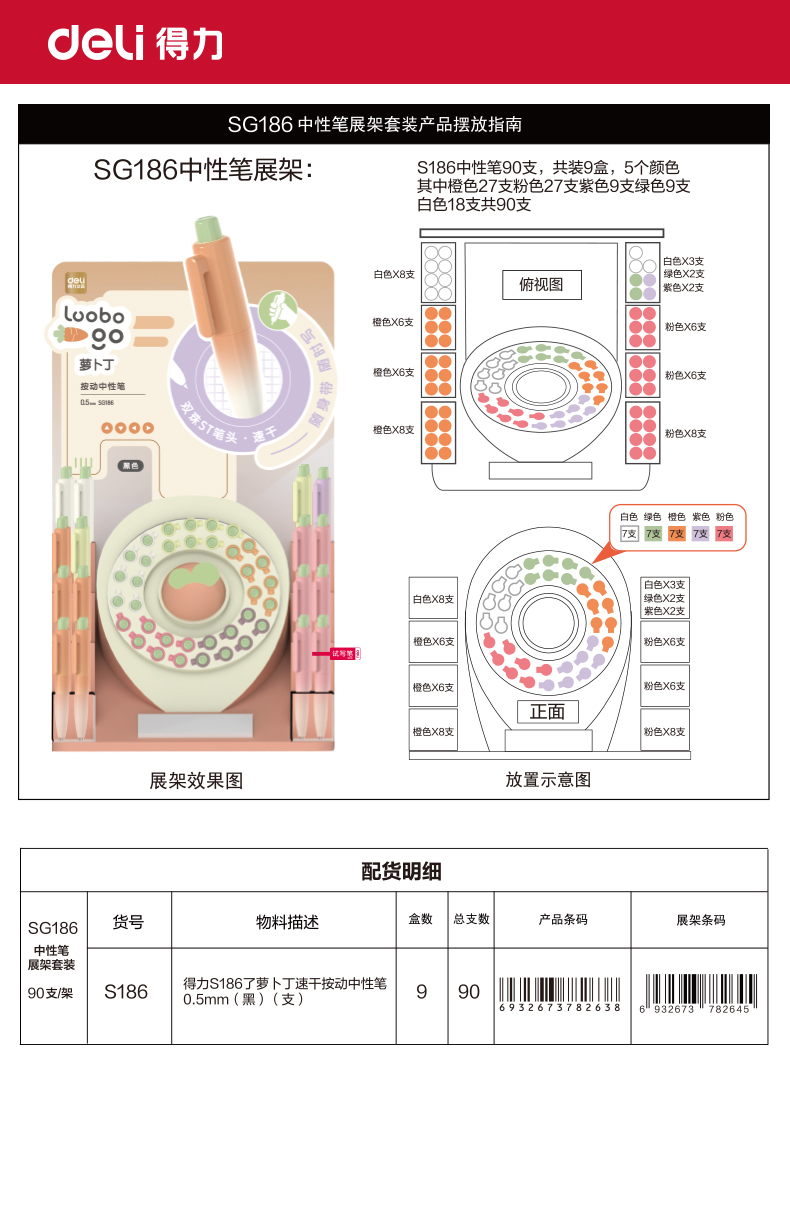 纵横SG186萝卜丁按动个人型中性笔展架套装(黑)(90支/架)