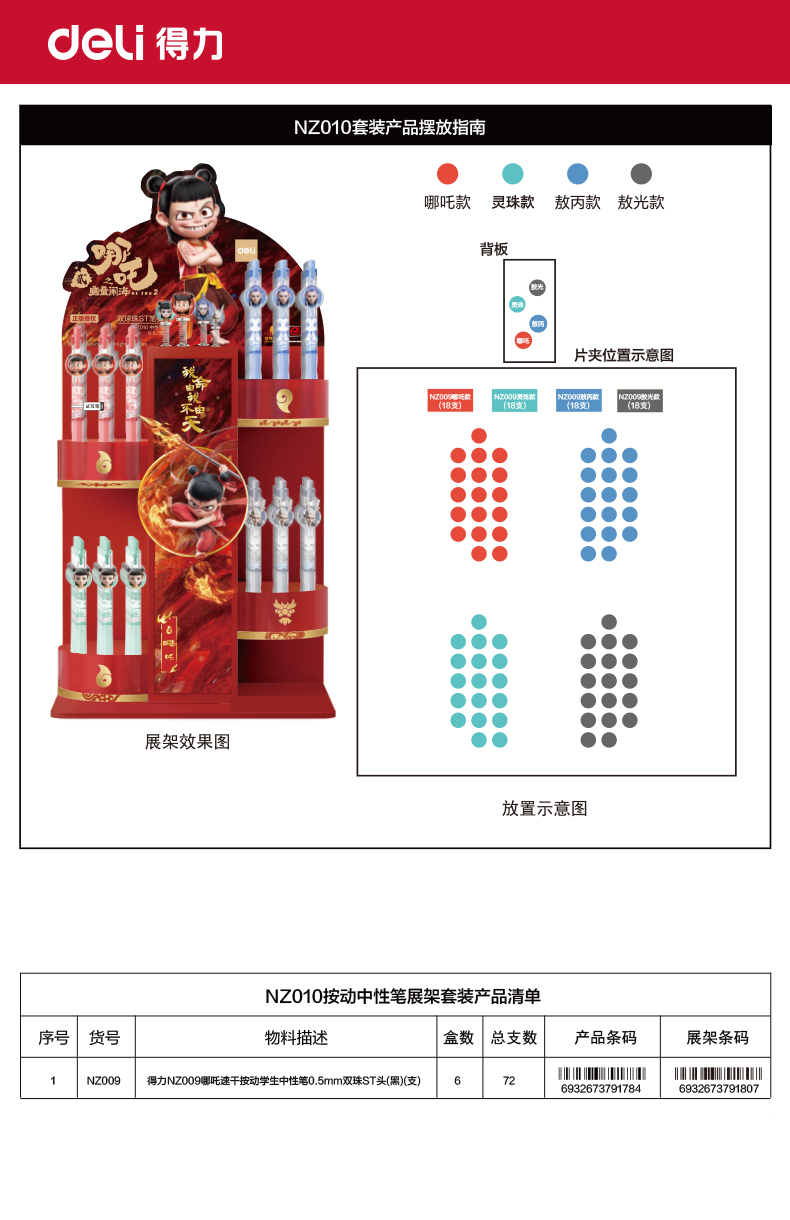 纵横NZ010哪吒速干按动中性笔展架套装(黑)(72支/架)